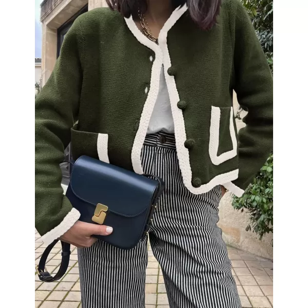 PRETTYGARDEN Womens Trendy Button Down Open Front Cardigan Sweaters Knit Color Block Jackets Cute Fashion Fall ClothesArmy Green