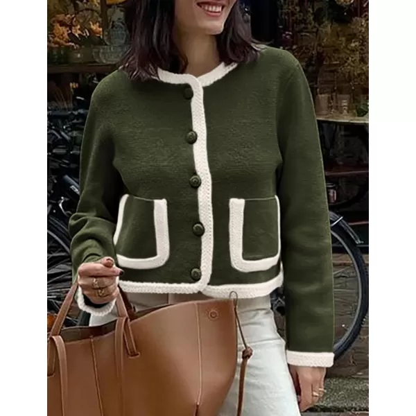 PRETTYGARDEN Womens Trendy Button Down Open Front Cardigan Sweaters Knit Color Block Jackets Cute Fashion Fall ClothesArmy Green