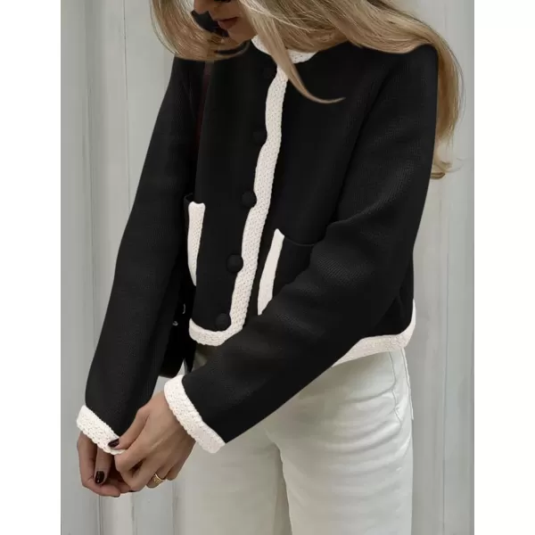 PRETTYGARDEN Womens Trendy Button Down Open Front Cardigan Sweaters Knit Color Block Jackets Cute Fashion Fall ClothesBlack