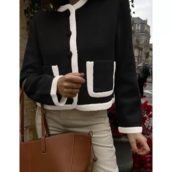 PRETTYGARDEN Womens Trendy Button Down Open Front Cardigan Sweaters Knit Color Block Jackets Cute Fashion Fall ClothesBlack