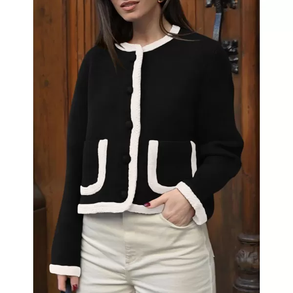 PRETTYGARDEN Womens Trendy Button Down Open Front Cardigan Sweaters Knit Color Block Jackets Cute Fashion Fall ClothesBlack