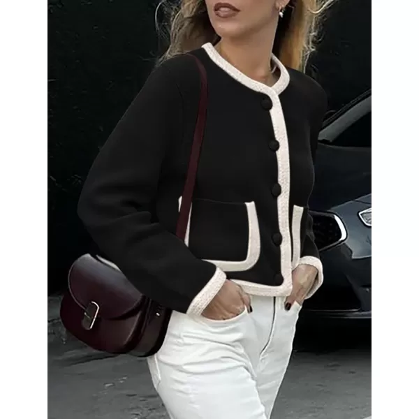 PRETTYGARDEN Womens Trendy Button Down Open Front Cardigan Sweaters Knit Color Block Jackets Cute Fashion Fall ClothesBlack