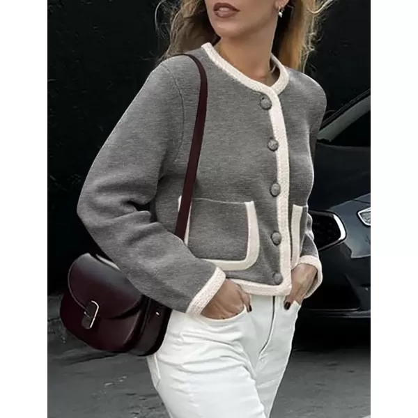PRETTYGARDEN Womens Trendy Button Down Open Front Cardigan Sweaters Knit Color Block Jackets Cute Fashion Fall ClothesGrey