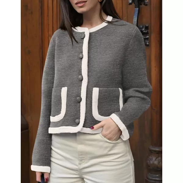 PRETTYGARDEN Womens Trendy Button Down Open Front Cardigan Sweaters Knit Color Block Jackets Cute Fashion Fall ClothesGrey