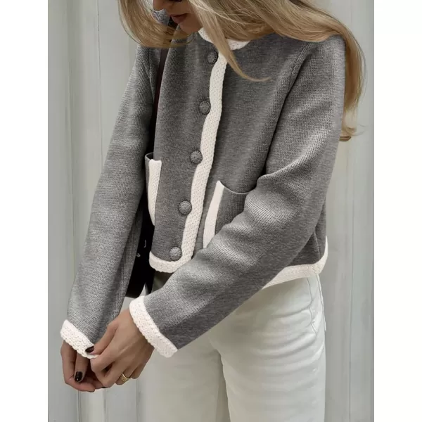 PRETTYGARDEN Womens Trendy Button Down Open Front Cardigan Sweaters Knit Color Block Jackets Cute Fashion Fall ClothesGrey