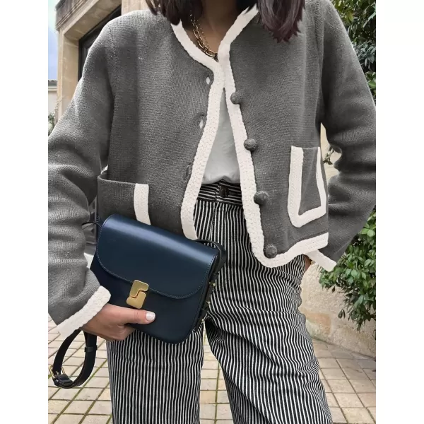 PRETTYGARDEN Womens Trendy Button Down Open Front Cardigan Sweaters Knit Color Block Jackets Cute Fashion Fall ClothesGrey