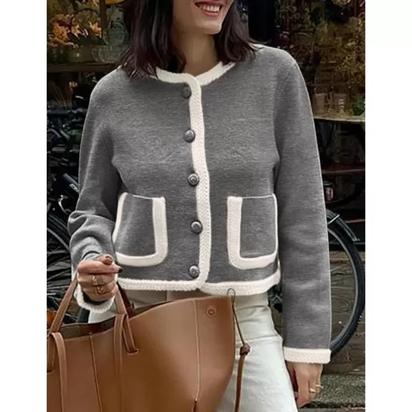 PRETTYGARDEN Womens Trendy Button Down Open Front Cardigan Sweaters Knit Color Block Jackets Cute Fashion Fall ClothesGrey
