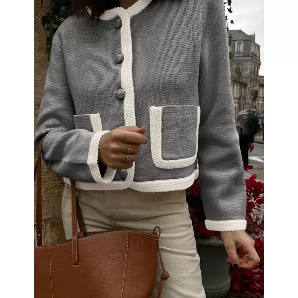 PRETTYGARDEN Womens Trendy Button Down Open Front Cardigan Sweaters Knit Color Block Jackets Cute Fashion Fall ClothesGrey