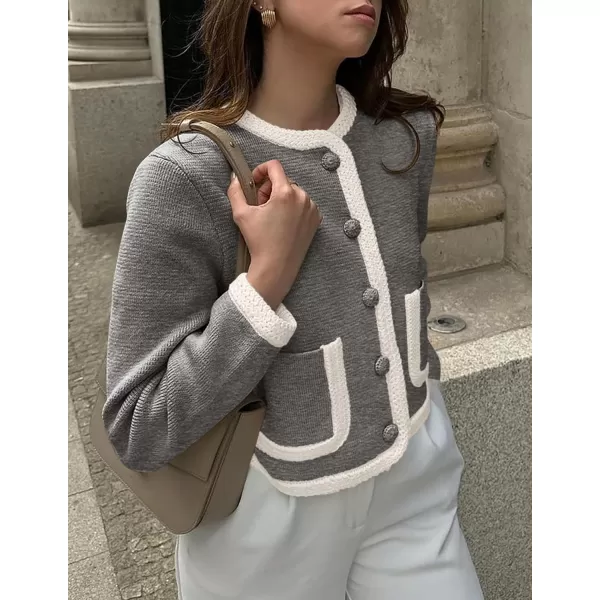 PRETTYGARDEN Womens Trendy Button Down Open Front Cardigan Sweaters Knit Color Block Jackets Cute Fashion Fall ClothesGrey