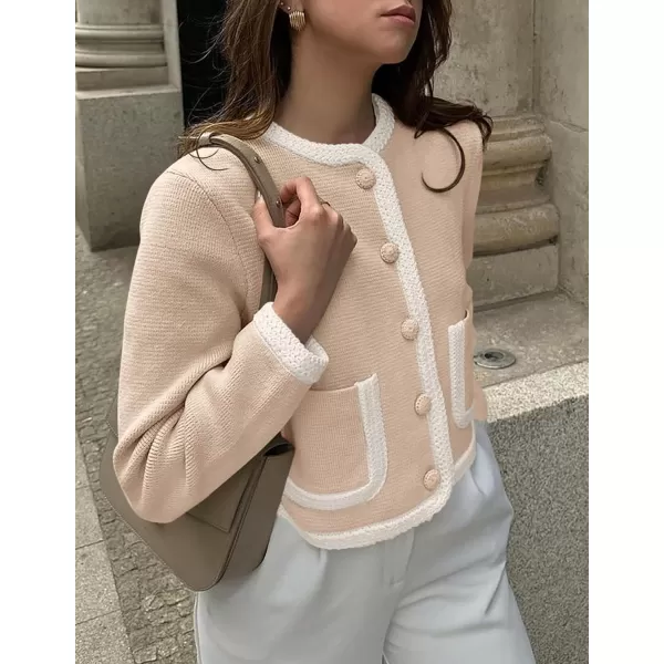 PRETTYGARDEN Womens Trendy Button Down Open Front Cardigan Sweaters Knit Color Block Jackets Cute Fashion Fall ClothesKhaki