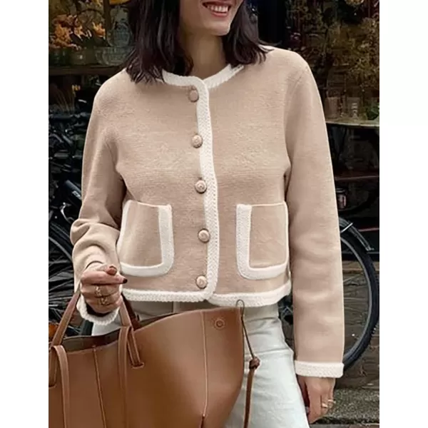 PRETTYGARDEN Womens Trendy Button Down Open Front Cardigan Sweaters Knit Color Block Jackets Cute Fashion Fall ClothesKhaki