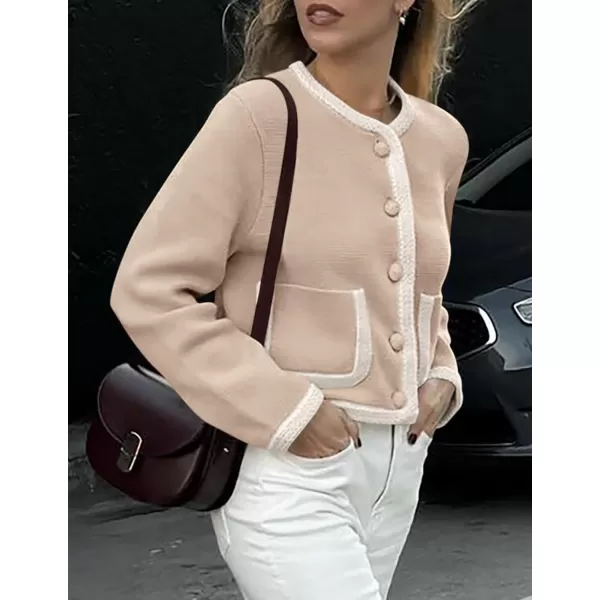 PRETTYGARDEN Womens Trendy Button Down Open Front Cardigan Sweaters Knit Color Block Jackets Cute Fashion Fall ClothesKhaki