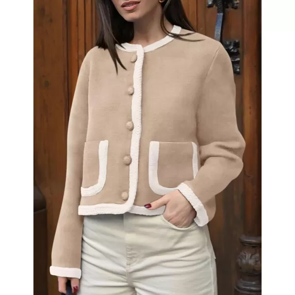 PRETTYGARDEN Womens Trendy Button Down Open Front Cardigan Sweaters Knit Color Block Jackets Cute Fashion Fall ClothesKhaki