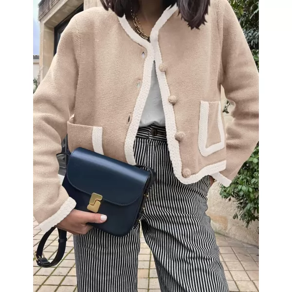 PRETTYGARDEN Womens Trendy Button Down Open Front Cardigan Sweaters Knit Color Block Jackets Cute Fashion Fall ClothesKhaki
