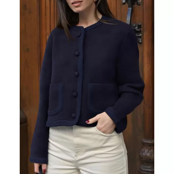 PRETTYGARDEN Womens Trendy Button Down Open Front Cardigan Sweaters Knit Color Block Jackets Cute Fashion Fall ClothesNavy