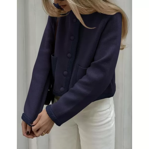 PRETTYGARDEN Womens Trendy Button Down Open Front Cardigan Sweaters Knit Color Block Jackets Cute Fashion Fall ClothesNavy