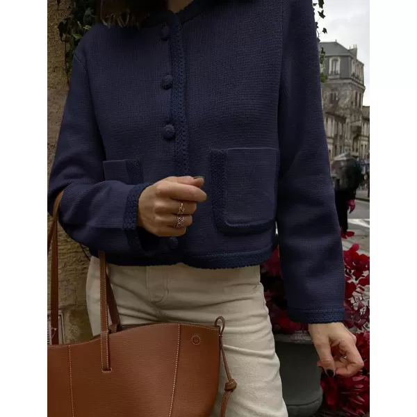 PRETTYGARDEN Womens Trendy Button Down Open Front Cardigan Sweaters Knit Color Block Jackets Cute Fashion Fall ClothesNavy