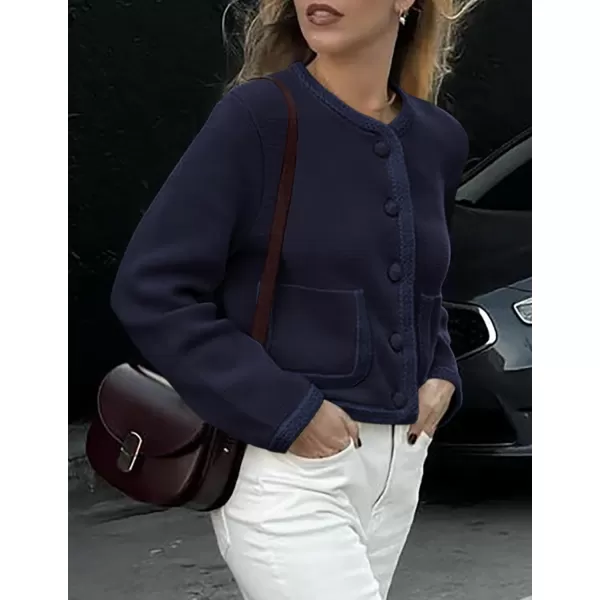 PRETTYGARDEN Womens Trendy Button Down Open Front Cardigan Sweaters Knit Color Block Jackets Cute Fashion Fall ClothesNavy