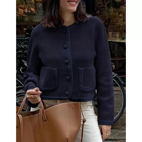 PRETTYGARDEN Womens Trendy Button Down Open Front Cardigan Sweaters Knit Color Block Jackets Cute Fashion Fall ClothesNavy