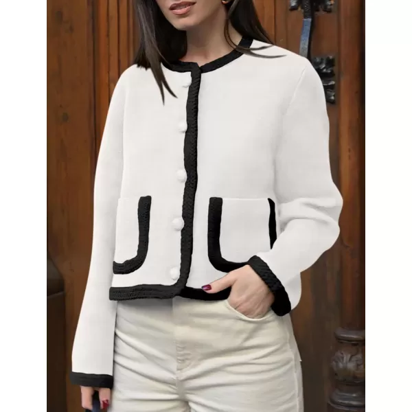 PRETTYGARDEN Womens Trendy Button Down Open Front Cardigan Sweaters Knit Color Block Jackets Cute Fashion Fall ClothesWhite