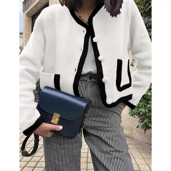PRETTYGARDEN Womens Trendy Button Down Open Front Cardigan Sweaters Knit Color Block Jackets Cute Fashion Fall ClothesWhite