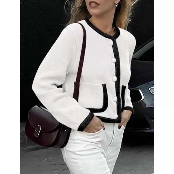 PRETTYGARDEN Womens Trendy Button Down Open Front Cardigan Sweaters Knit Color Block Jackets Cute Fashion Fall ClothesWhite