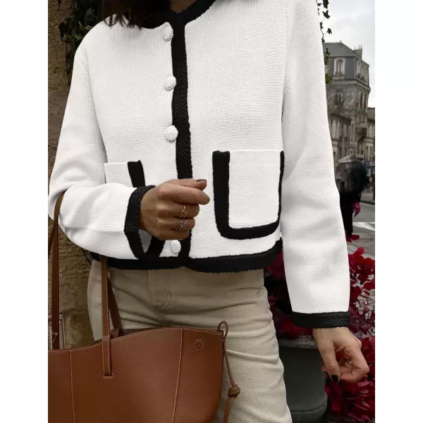 PRETTYGARDEN Womens Trendy Button Down Open Front Cardigan Sweaters Knit Color Block Jackets Cute Fashion Fall ClothesWhite