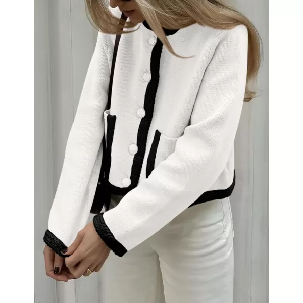 PRETTYGARDEN Womens Trendy Button Down Open Front Cardigan Sweaters Knit Color Block Jackets Cute Fashion Fall ClothesWhite