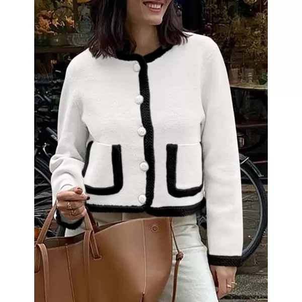 PRETTYGARDEN Womens Trendy Button Down Open Front Cardigan Sweaters Knit Color Block Jackets Cute Fashion Fall ClothesWhite