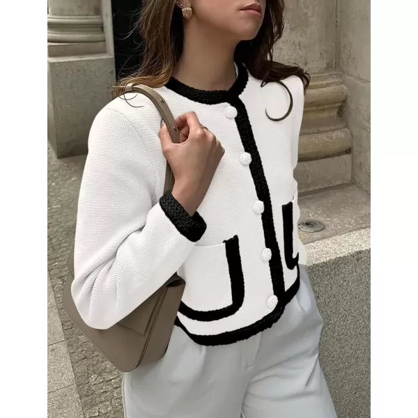 PRETTYGARDEN Womens Trendy Button Down Open Front Cardigan Sweaters Knit Color Block Jackets Cute Fashion Fall ClothesWhite