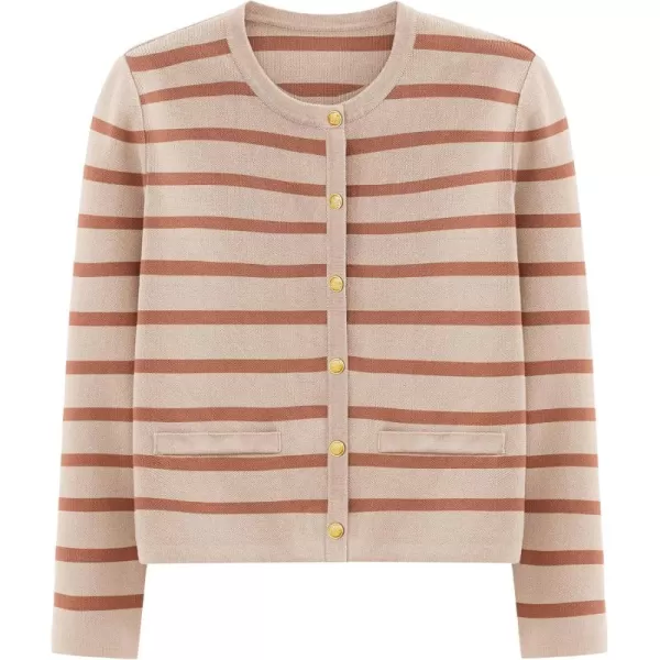 PRETTYGARDEN Womens 2024 Winter Cardigan Sweaters Button Down Open Front Long Sleeve Knit Cardigans Shirt Trendy OuterwearStriped Caramel