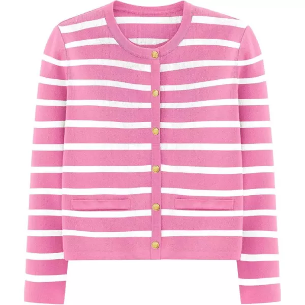 PRETTYGARDEN Womens 2024 Winter Cardigan Sweaters Button Down Open Front Long Sleeve Knit Cardigans Shirt Trendy OuterwearStriped Pink