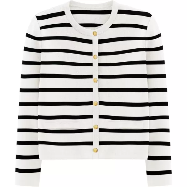 PRETTYGARDEN Womens 2024 Winter Cardigan Sweaters Button Down Open Front Long Sleeve Knit Cardigans Shirt Trendy OuterwearStriped White