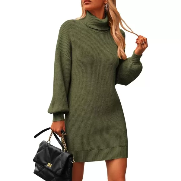 PRETTYGARDEN Womens Long Sleeve Sweater Dress 2024 Fall Knit Turtleneck Sweaters Pullover Loose Mini DressesOlive Green
