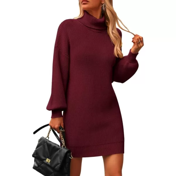 PRETTYGARDEN Womens Long Sleeve Sweater Dress 2024 Fall Knit Turtleneck Sweaters Pullover Loose Mini DressesWine Red