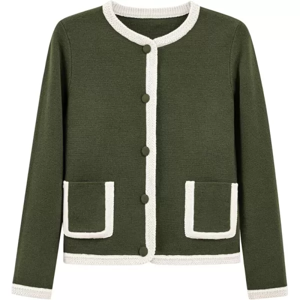 PRETTYGARDEN Womens Trendy Button Down Open Front Cardigan Sweaters Knit Color Block Jackets Cute Fashion Fall ClothesArmy Green