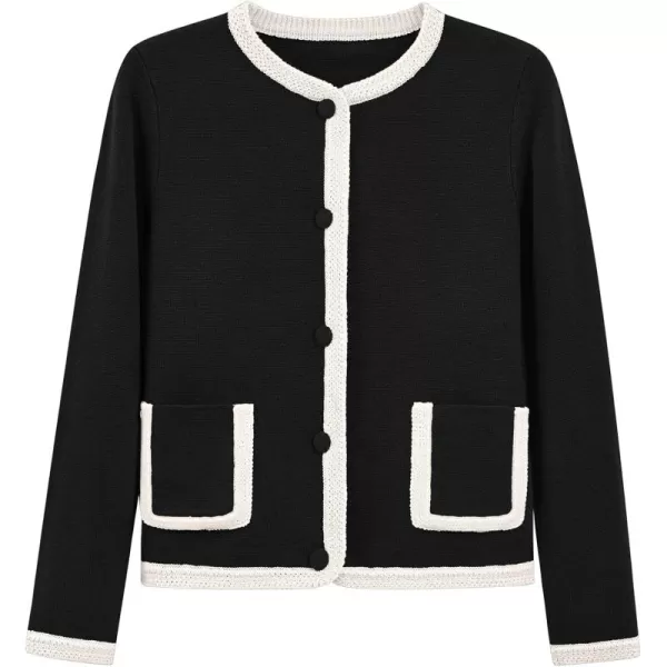 PRETTYGARDEN Womens Trendy Button Down Open Front Cardigan Sweaters Knit Color Block Jackets Cute Fashion Fall ClothesBlack