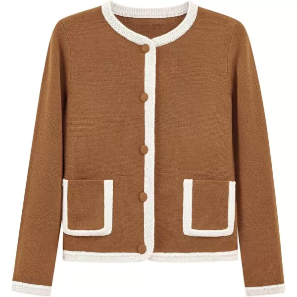 PRETTYGARDEN Womens Trendy Button Down Open Front Cardigan Sweaters Knit Color Block Jackets Cute Fashion Fall ClothesCaramel