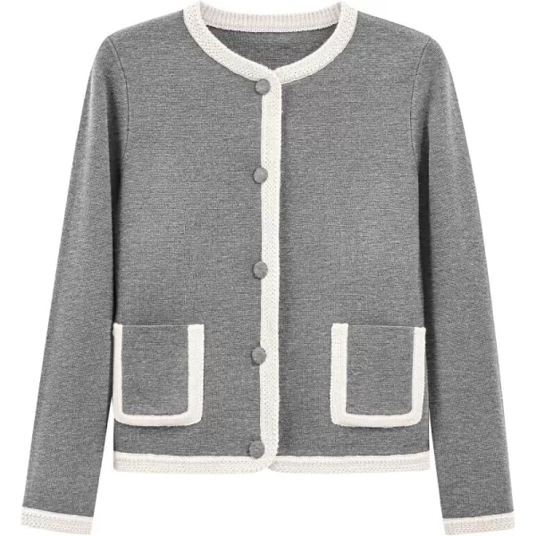 PRETTYGARDEN Womens Trendy Button Down Open Front Cardigan Sweaters Knit Color Block Jackets Cute Fashion Fall ClothesGrey