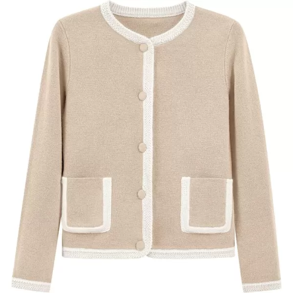 PRETTYGARDEN Womens Trendy Button Down Open Front Cardigan Sweaters Knit Color Block Jackets Cute Fashion Fall ClothesKhaki