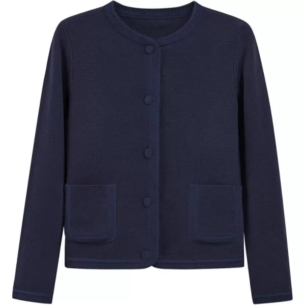 PRETTYGARDEN Womens Trendy Button Down Open Front Cardigan Sweaters Knit Color Block Jackets Cute Fashion Fall ClothesNavy