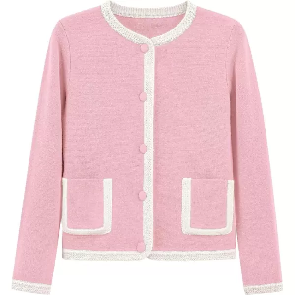 PRETTYGARDEN Womens Trendy Button Down Open Front Cardigan Sweaters Knit Color Block Jackets Cute Fashion Fall ClothesPink