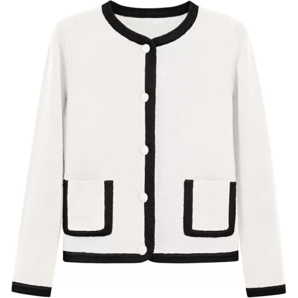 PRETTYGARDEN Womens Trendy Button Down Open Front Cardigan Sweaters Knit Color Block Jackets Cute Fashion Fall ClothesWhite