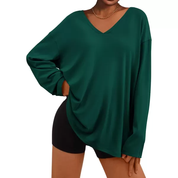 PRETTYGARDEN Womens Fall Fashion 2024 T Shirts Casual Long Sleeve V Neck Tunic Tops Loose Basic TeesDark Green