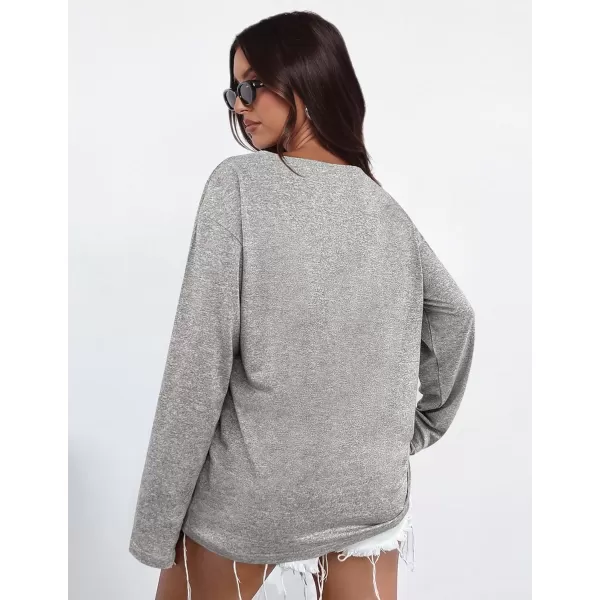 PRETTYGARDEN Womens Fall Fashion 2024 T Shirts Casual Long Sleeve V Neck Tunic Tops Loose Basic TeesGrey