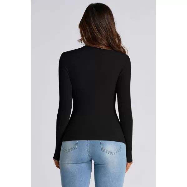 PRETTYGARDEN Womens Fall Y2K Going Out Crop Tops Long Sleeve Mock Neck Ruched Slim Fitted Basic Trendy Casual T Shirts BlouseBlack