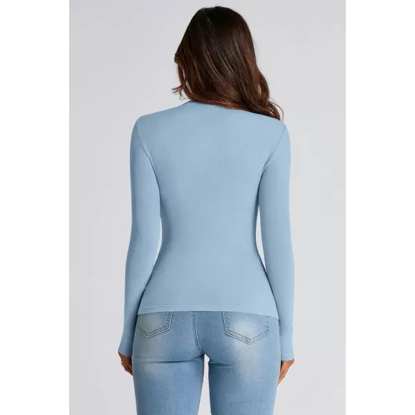 PRETTYGARDEN Womens Fall Y2K Going Out Crop Tops Long Sleeve Mock Neck Ruched Slim Fitted Basic Trendy Casual T Shirts BlouseBlue