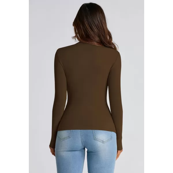 PRETTYGARDEN Womens Fall Y2K Going Out Crop Tops Long Sleeve Mock Neck Ruched Slim Fitted Basic Trendy Casual T Shirts BlouseCoffee