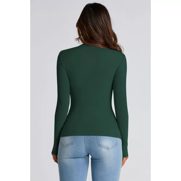 PRETTYGARDEN Womens Fall Y2K Going Out Crop Tops Long Sleeve Mock Neck Ruched Slim Fitted Basic Trendy Casual T Shirts BlouseDark Green