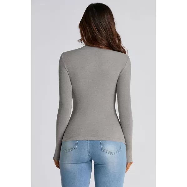 PRETTYGARDEN Womens Fall Y2K Going Out Crop Tops Long Sleeve Mock Neck Ruched Slim Fitted Basic Trendy Casual T Shirts BlouseGrey